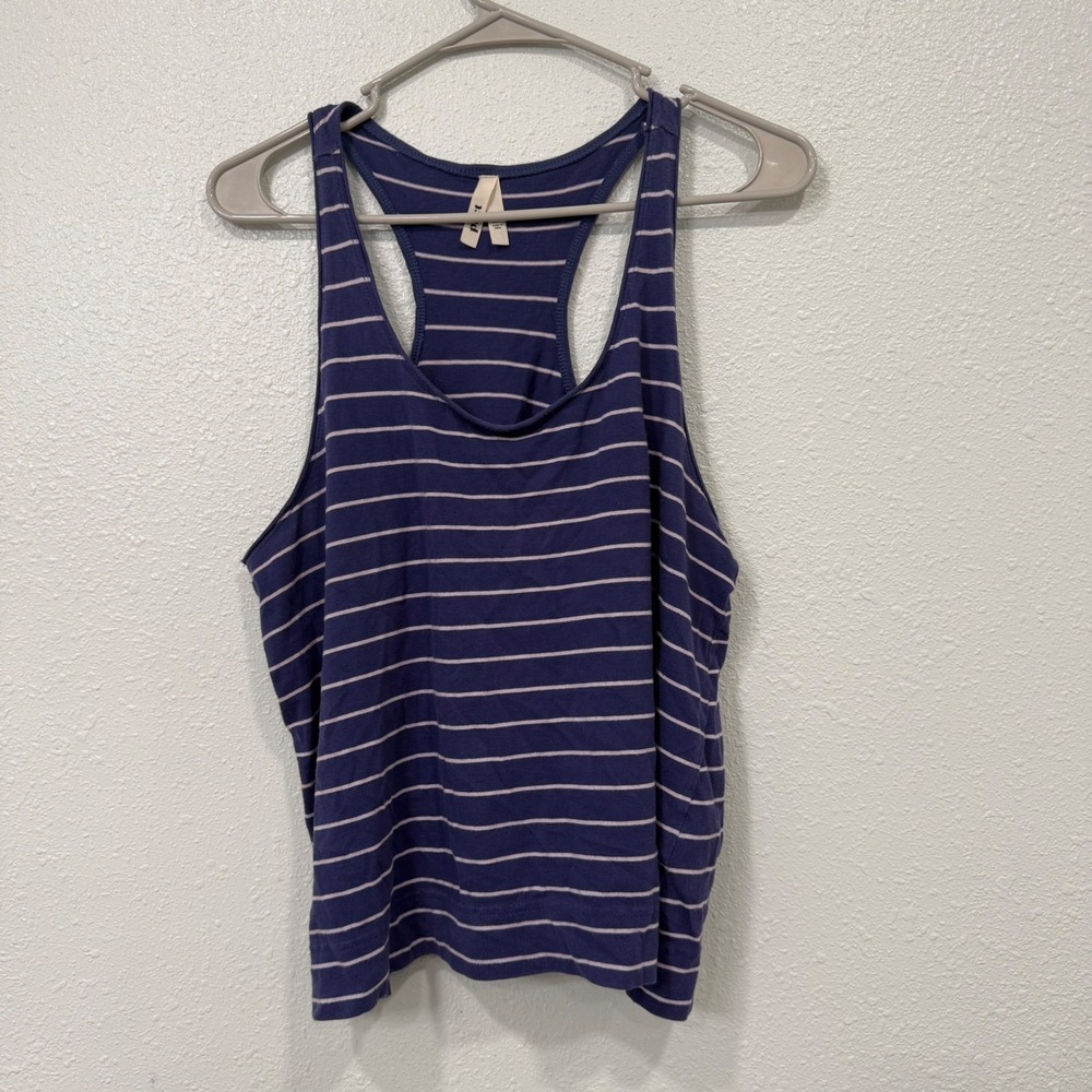 Pact Navy Blue White Striped Racerback Tank Top Organic Cotton Women Large